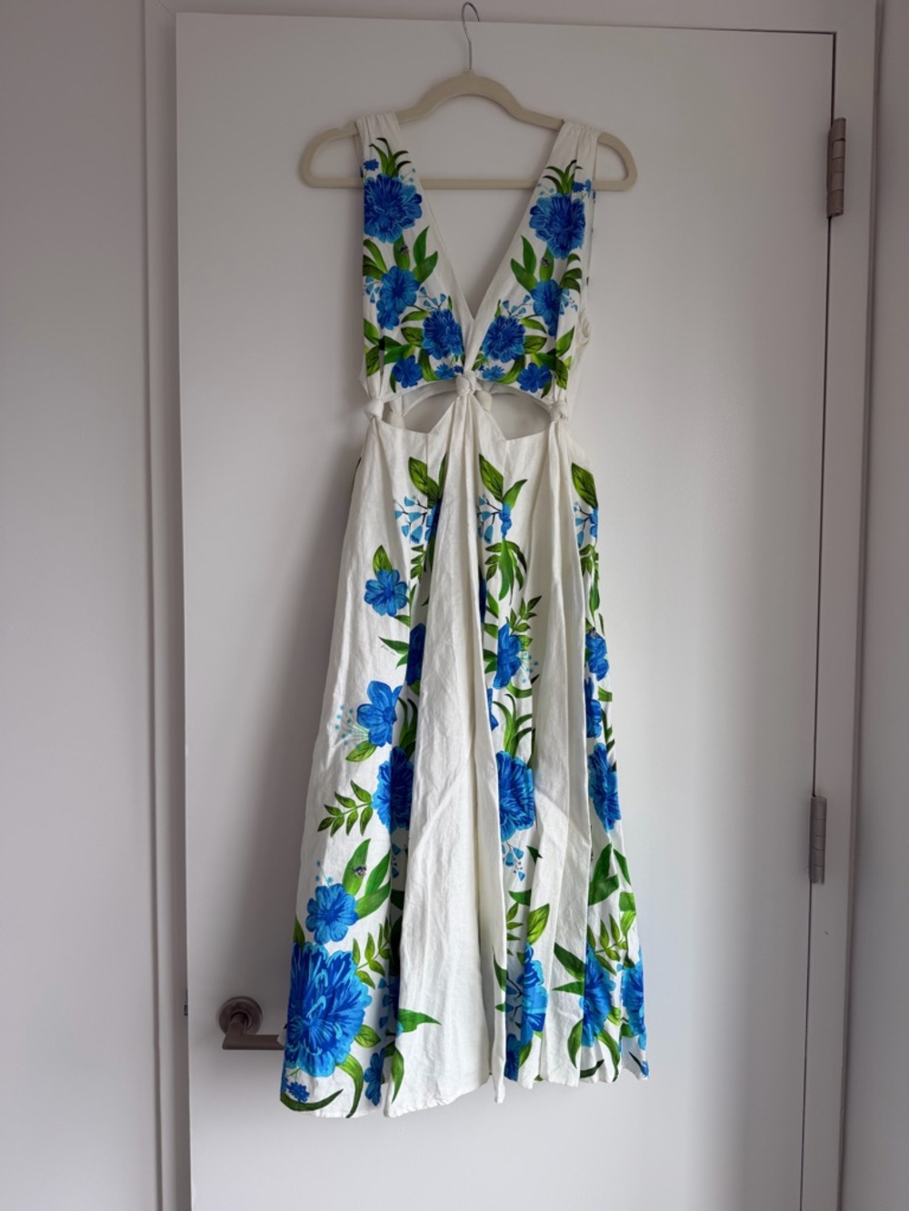 FARM Rio White Midi Dress with Blue & Green Floral Print